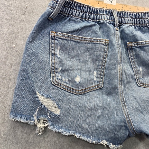 Aerie Distressed Denim Shorts Light Wash Raw Hem Elastic Back Size S - Picture 8 of 8